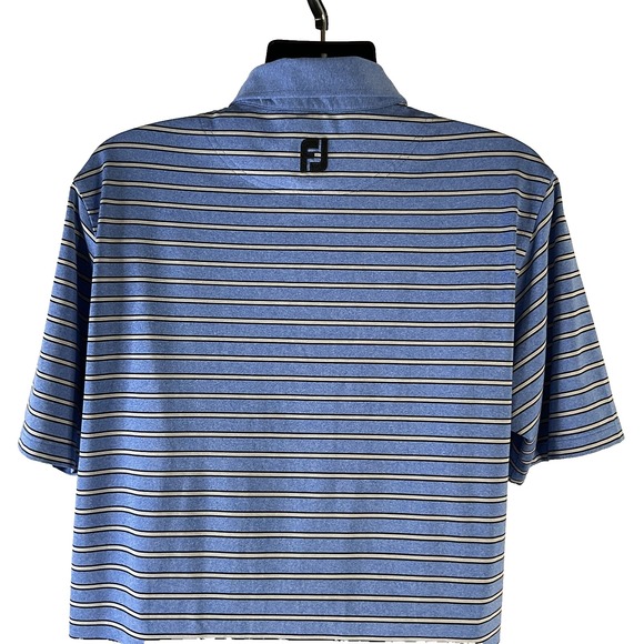 Footjoy Men Lg Shirt Blue Black Stripe Polo Short Sleeve Golf Casual Performance - Picture 8 of 15